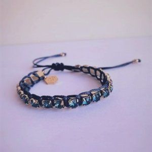 NWT Mixing Swarovski Crystals with Corded Thread, Macramé Logo, Blue Bracelet